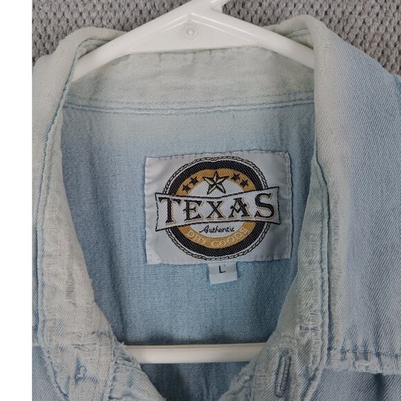 Texas Authentic Dry Goods Vintage Denim Shirt Mens Large Distressed Western - Picture 6 of 15